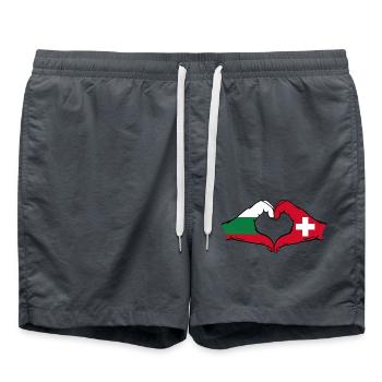 Bulgarie Suisse Drapeau Mains Forme de coeur - Short de bain - charbon - Devant - AI Model Male 185 light (185cm)