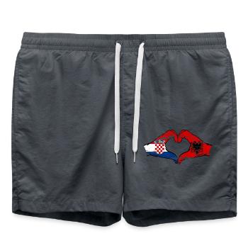 Kroatien Albanien Flagge Hände Herzform used - Badeshorts - Anthrazit - Vorne - AI Model Male 185 light (185cm)