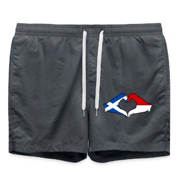 Ecosse Indonésie Drapeau Mains Coeur Forme - Short de bain - charbon - Devant - AI Model Male 185 light (185cm)