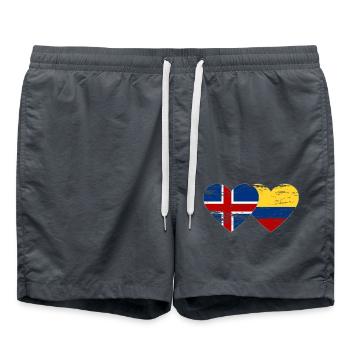 Islande Colombie drapeau coeur utilisé - Short de bain - charbon - Devant - AI Model Male 185 light (185cm)