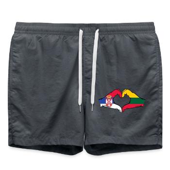 Serbie Lituanie Drapeau Mains Coeur Forme - Short de bain - charbon - Devant - AI Model Male 185 light (185cm)
