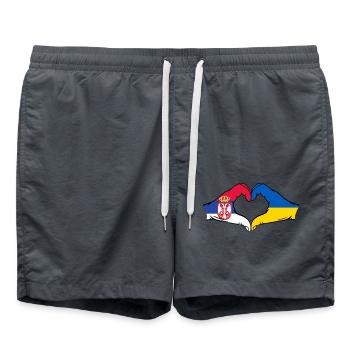 Serbia Ukraine Flag Hands Heart Shape - Swim Trunks - anthracite - Front - AI Model Male 185 light (185cm)
