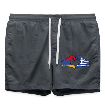 Armenien Griechenland Flagge Hände Herzform used - Badeshorts - Anthrazit - Vorne - AI Model Male 185 light (185cm)