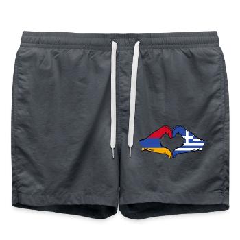 Armenien Griechenland Flagge Hände Herzform - Badeshorts - Anthrazit - Vorne - AI Model Male 185 light (185cm)