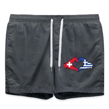Switzerland Greece Flag Hands Heart Shape - Swim Trunks - anthracite - Front - AI Model Male 185 light (185cm)