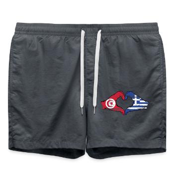 Tunesien Griechenland Flagge Hände Herzform used - Badeshorts - Anthrazit - Vorne - AI Model Male 185 light (185cm)