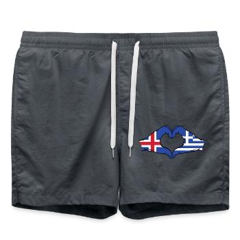 Island Griechenland Flagge Hände Herzform - Badeshorts - Anthrazit - Vorne - AI Model Male 185 light (185cm)