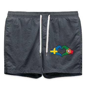 Schweden Portugal Flagge Hände Herzform - Badeshorts - Anthrazit - Vorne - AI Model Male 185 light (185cm)