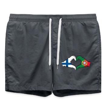 Finlande Portugal Drapeau Mains Coeur - Short de bain - charbon - Devant - AI Model Male 185 light (185cm)