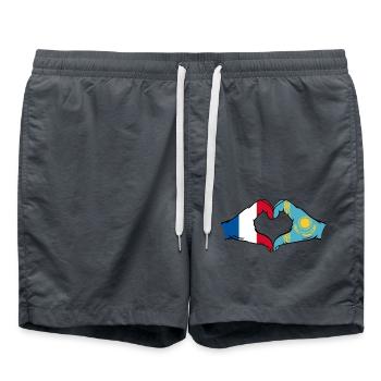 France Kazakhstan Drapeau Mains Coeur Forme - Short de bain - charbon - Devant - AI Model Male 185 light (185cm)