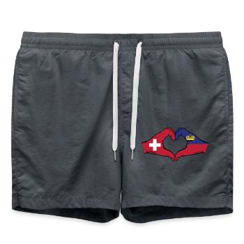 Suisse Liechtenstein Drapeau Mains Coeur Forme - Short de bain - charbon - Devant - AI Model Male 185 light (185cm)