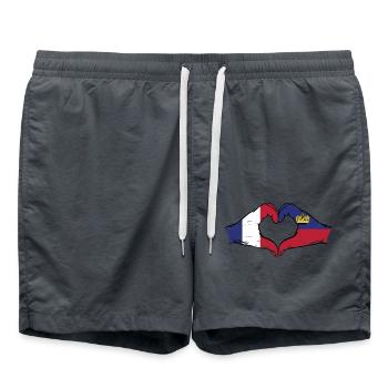 France Liechtenstein drapeau mains coeur utilisé - Short de bain - charbon - Devant - AI Model Male 185 light (185cm)