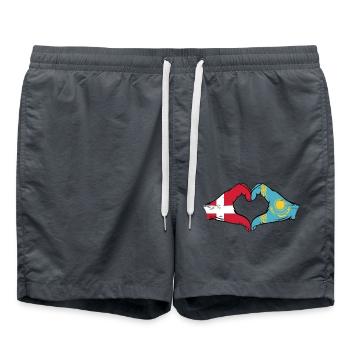 Danemark Kazakhstan drapeau mains coeur utilisé - Short de bain - charbon - Devant - AI Model Male 185 light (185cm)
