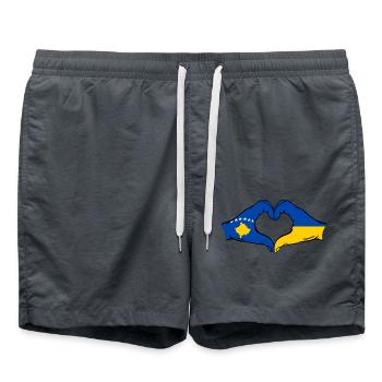 Kosovo Ukraine Drapeau Mains Coeur Forme - Short de bain - charbon - Devant - AI Model Male 185 light (185cm)