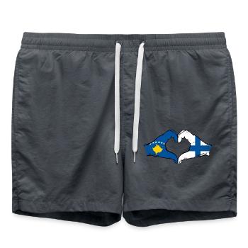 Kosovo Finnland Flagge Hände Herzform used - Badeshorts - Anthrazit - Vorne - AI Model Male 185 light (185cm)