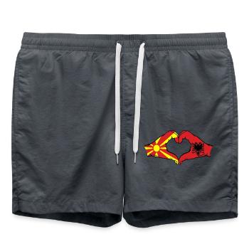 Mazedonien Albanien Flagge Hände Herzform - Badeshorts - Anthrazit - Vorne - AI Model Male 185 light (185cm)