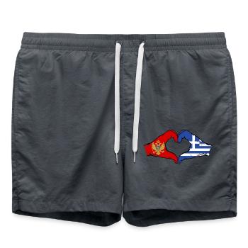 Monténégro Grèce Drapeau Mains Coeur Forme Utilisé - Short de bain - charbon - Devant - AI Model Male 185 light (185cm)