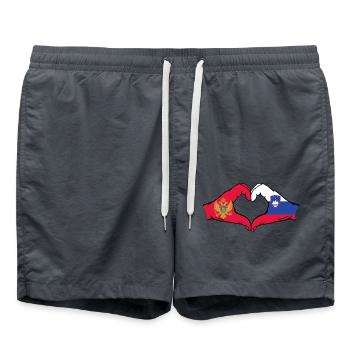 Montenegro Slowenien Flagge Hände Herzform - Badeshorts - Anthrazit - Vorne - AI Model Male 185 light (185cm)