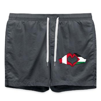 Peru Palästina Flagge Herzform mit Hände - Badeshorts - Anthrazit - Vorne - AI Model Male 185 light (185cm)