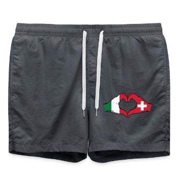 Italie Suisse Drapeau Mains Coeur Forme Utilisé - Short de bain - charbon - Devant - AI Model Male 185 light (185cm)