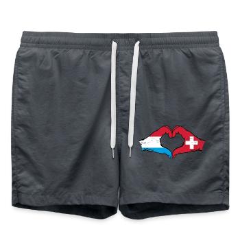Luxembourg Suisse Drapeau Mains Coeur Forme Utilisé - Short de bain - charbon - Devant - AI Model Male 185 light (185cm)
