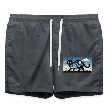 Starry Night and black Cat - Swim Trunks - anthracite - Front - AI Model Male 185 light (185cm)