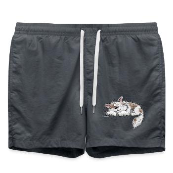 Maine Coon Katze Linie Katzenfreund Tierhumor - Badeshorts - Anthrazit - Vorne - AI Model Male 185 light (185cm)