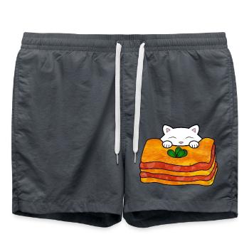 Mignon chat blanc mangeant une délicieuse cuisine italienne - Short de bain - charbon - Devant - AI Model Male 185 light (185cm)