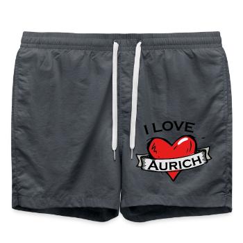 Aurich - Ich liebe Stadtnamen in Tattoo Stil - Badeshorts - Anthrazit - Vorne - AI Model Male 185 light (185cm)