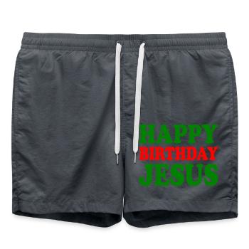 Happy birthday jesus - Short de bain - charbon - Devant - AI Model Male 185 light (185cm)