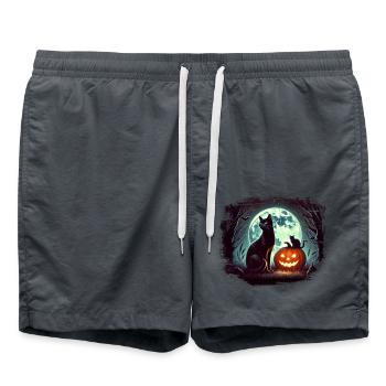 Halloween Cat Black Pumpkin Moon Gothic Witch - Swim Trunks - anthracite - Front - AI Model Male 185 light (185cm)