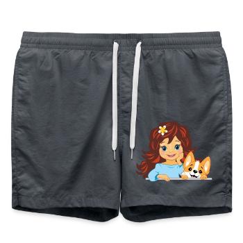 Cute beautiful little girl with corgi dog - Swim Trunks - anthracite - Front - AI Model Male 185 light (185cm)