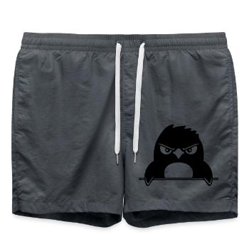 Pinguin Guckt Ernst Böse Gefährlich hinter Mauer - Badeshorts - Anthrazit - Vorne - AI Model Male 185 light (185cm)