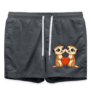 Erdmännchen Paar Valentinstag - Badeshorts - Anthrazit - Vorne - AI Model Male 185 light (185cm)
