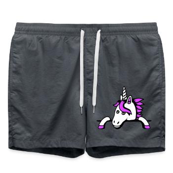 Einhorn Hinter Zaun Mauer Tasche Süß Klein Gemalt - Badeshorts - Anthrazit - Vorne - AI Model Male 185 light (185cm)