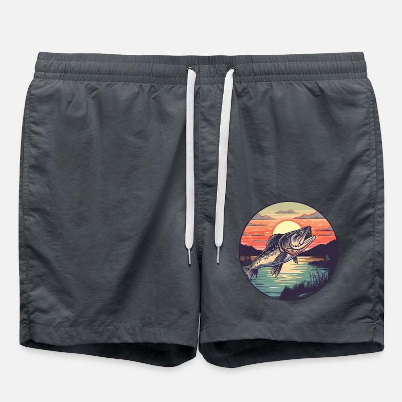 fishing pike-perch at sunset - Swim Trunks - anthracite
