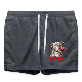 Ein Pitbull mit einer scharfen Paprika im Maul - Badeshorts - Anthrazit - Vorne - AI Model Male 185 light (185cm)