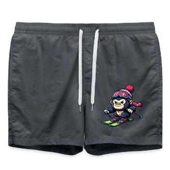 Monkey Gorilla Chimpanzee Ski Holiday Skier Design - Swim Trunks - anthracite - Front - AI Model Male 185 light (185cm)