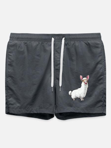 Lächelnde Lama Illustration in Weiß - Badeshorts - Anthrazit