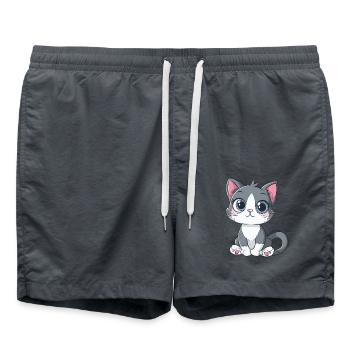 Chat mignon avec de grands yeux et des cœurs de pattes - Short de bain - charbon - Devant - AI Model Male 185 light (185cm)