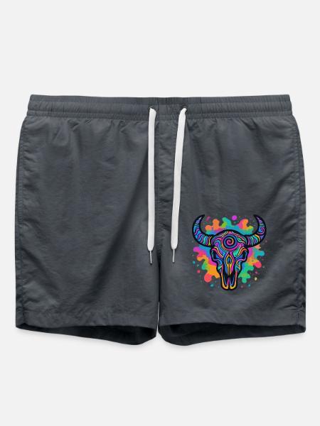 Bunter Stierschädel - Badeshorts - Anthrazit