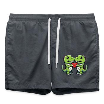 Dinosaur T-Rex Couple Heart - Swim Trunks - anthracite - Front - AI Model Male 185 light (185cm)