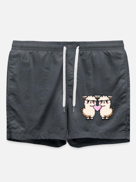 Alpaka Llama Paar Herz - Badeshorts - Anthrazit
