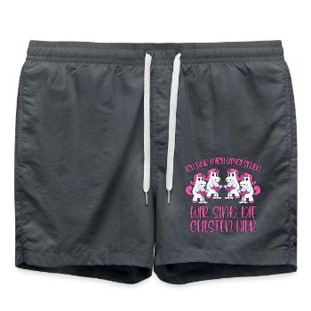 Mallorca Sprüche Die Geilsten hier Einhorn Party - Badeshorts - Anthrazit - Vorne - AI Model Male 185 light (185cm)