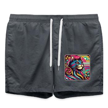 Buntes dekoratives Katzenportrait - Badeshorts - Anthrazit - Vorne - AI Model Male 185 light (185cm)