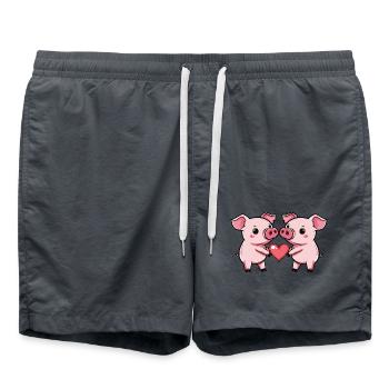 Couple de Cochons En Amour Sème Coeur - Short de bain - charbon - Devant - AI Model Male 185 light (185cm)