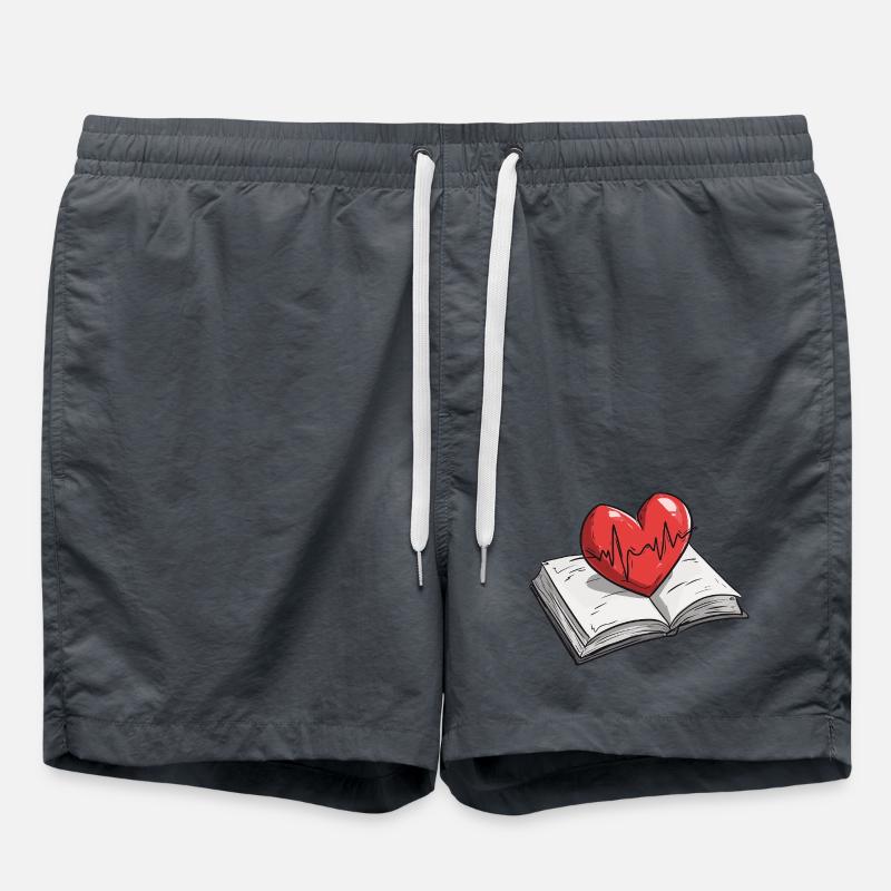 Beating Heart Shaped Book Pulse Design - Swim Trunks - anthracite