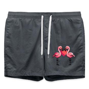 Flamingo Paar Verliebt Vogel Valentinstag - Badeshorts - Anthrazit - Vorne - AI Model Male 185 light (185cm)