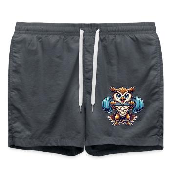 hibou poids haltérophilie fort hibou forme physique - Short de bain - charbon - Devant - AI Model Male 185 light (185cm)