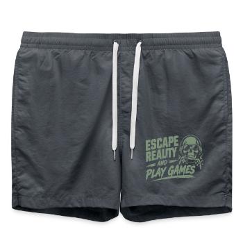 Escape Reality and Play Games - Gamer Sprüche - Badeshorts - Anthrazit - Vorne - AI Model Male 185 light (185cm)